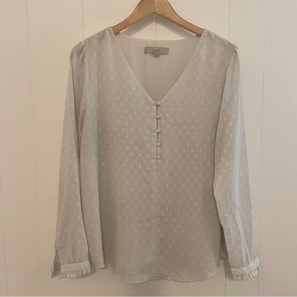 loft long sleeve polka dot blouse